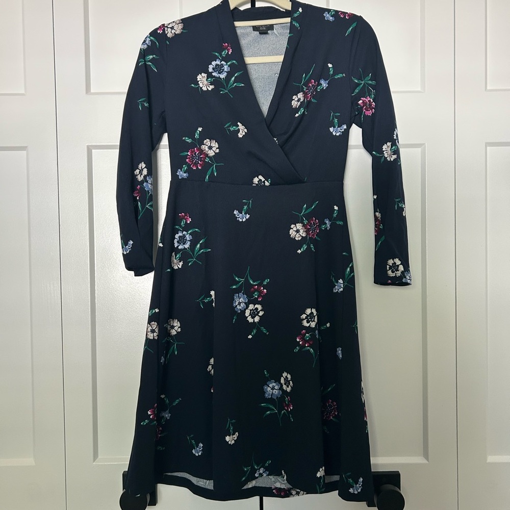 Ann Taylor Black Floral Long Sleeve Dress